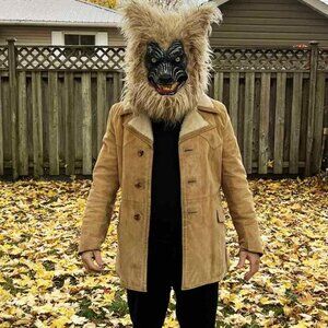 1970s Sheepskin Suede: Mens Winter Jacket MEDIUM